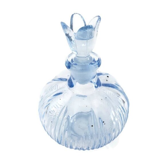 Perfume Bottle Made in Japan Round Ribbed Tulip Stopper 2.5 Inch EMPTY - Picture 3 of 13